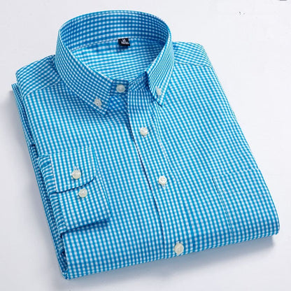 Men Oxford Plaid Casual Long Sleeve Shirt