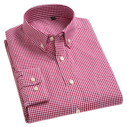 Men Oxford Plaid Casual Long Sleeve Shirt