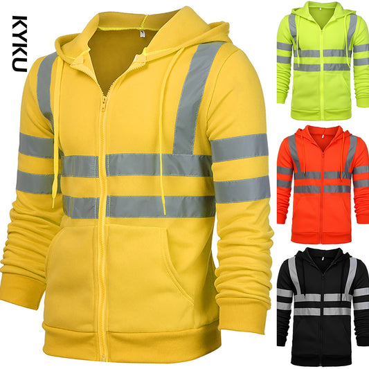 Men Stripe Hooded Work Wear